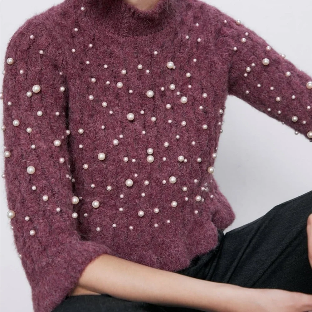 ZARA BNWT Alpaca Blend Pearl Sweater